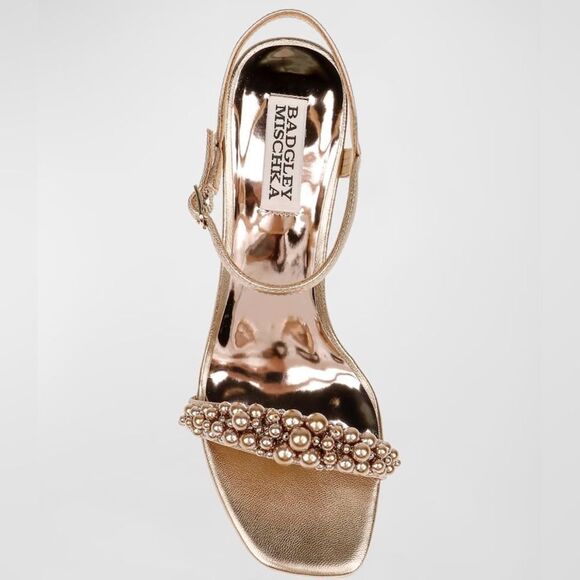 Badgley Mischka Caitlyn Pearly Ankle-Strap Sandals, Bronze, Size 7.5, $235 - Picture 7 of 7
